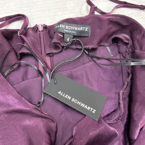 Allen Schwartz Slip Dress 4 Purple Satin Midi Asymmetrical Ruffle Fairy Prom Y2K - Picture 7 of 10
